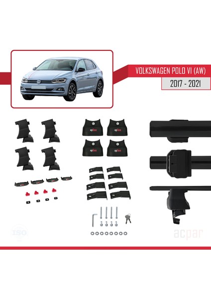 Volkswagen Polo Vı (Aw) 2017-2021 ve Sonrası ile Uyumlu Ace-4 Ara Atkı Tavan Barı Siyah