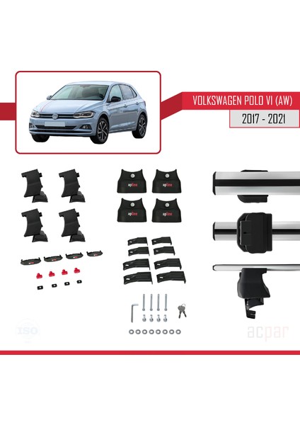 Volkswagen Polo Vı (Aw) 2017-2021 ve Sonrası ile Uyumlu Ace-4 Ara Atkı Tavan Barı Gri indirimleri
