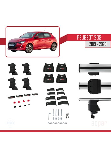 Peugeot 208 Iı 2019 ve Sonrası ile Uyumlu Ace-4 Ara Atkı Tavan Barı Gri indirimleri