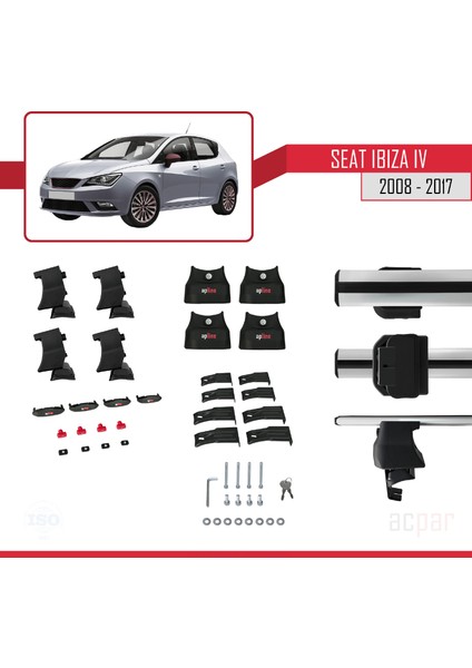 Seat Ibiza Iv 2008-2017 Arası ile Uyumlu Ace-4 Ara Atkı Tavan Barı Gri