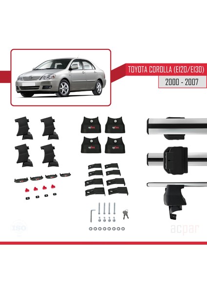 Toyota Corolla (E120) Sedan 2000-2017 Arası ile Uyumlu Ace-4 Ara Atkı Tavan Barı Gri indirimleri