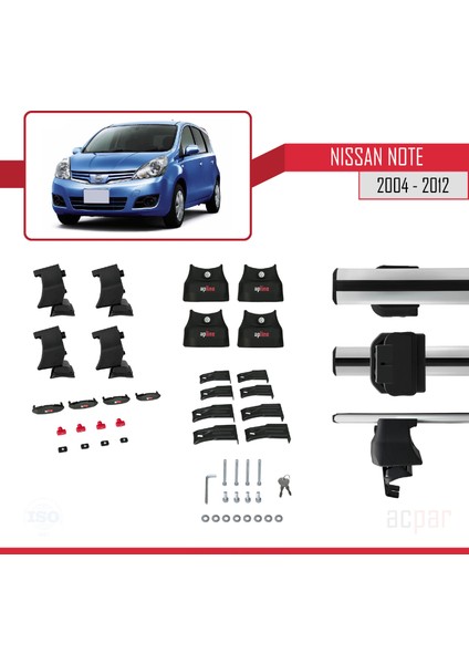 Nissan Note / Versa 2004-2012 Arası ile Uyumlu Ace-4 Ara Atkı Tavan Barı Gri indirimleri