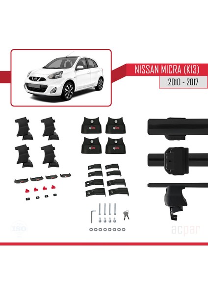 Nissan Micra / March (K13) 2010-2017 Arası ile Uyumlu Ace-4 Ara Atkı Tavan Barı Siyah indirimleri