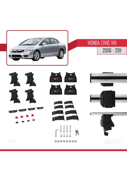 Honda Civic Vııı Sedan 2006-2011 Arası ile Uyumlu Ace-4 Ara Atkı Tavan Barı Gri indirimleri