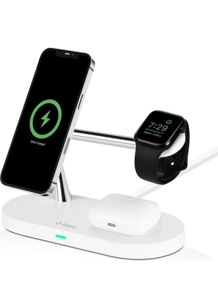 Aircharger Quattro M Magsafe Uyumlu Iphone+Applewatch+Airpods LED Li Kablosuz Hızlı Şarj Standı