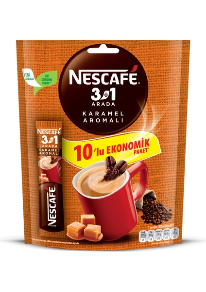 Nescafe 3'ü 1 Arada Karamel Aromalı 10'lu Paket 10x17.7g