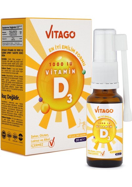 Daily Vitamin D3 1000 IU 20 ml Sprey ve Damla Takviye Edici Gıda indirimleri