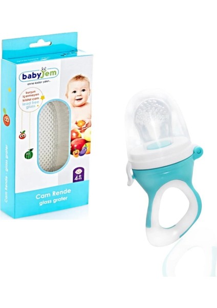 Babyjem Cam Rende + Silikon Uçlu Meyve Sebze Emziği Mavi