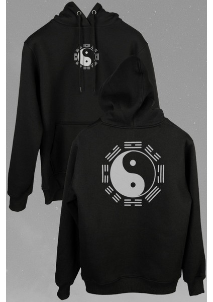 Siyah ve Beyaz Ying Yang Pokemon Minimal Ön ve Arka Baskılı Sweatshirt Kapüşonlu Hoodie modelleri