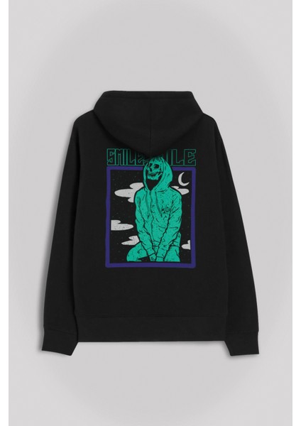 Smile Skull Urban Wear Street Kuru Kafa Y2K Ön ve Arka Baskılı Sweatshirt Kapüşonlu Hoodie fiyatları