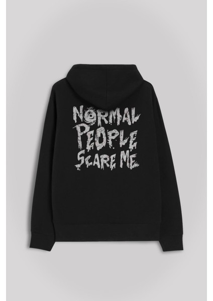 Normal People Scare Me Normal Insanlar Gothic Ön ve Arka Baskılı Sweatshirt Kapüşonlu Hoodie