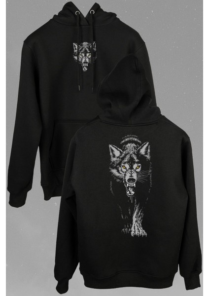 Bozkurt Kurt Kafası Wolf Gri Bozkurt Ön ve Arka Baskılı Sweatshirt Kapüşonlu Hoodie