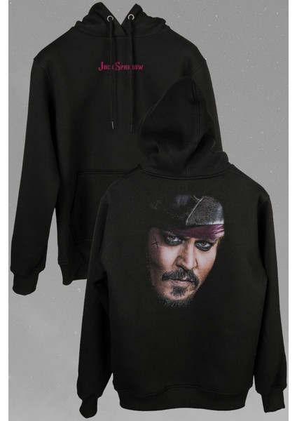 Johnny Depp Jack Sparrow Karayip Korsanları Ön ve Arka Baskılı Sweatshirt Kapüşonlu Hoodie