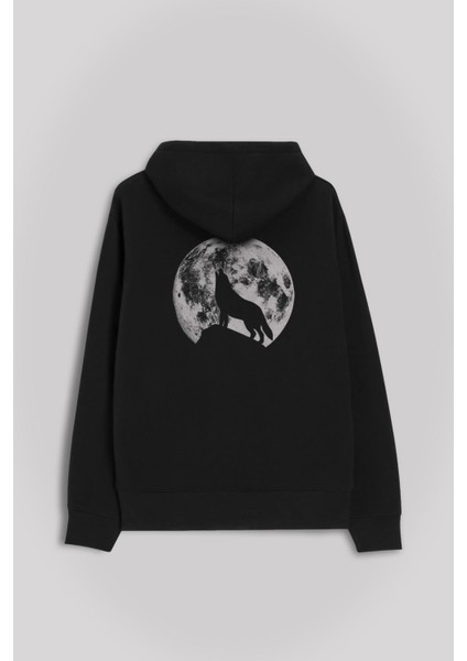 Wolf Moon Bozkurt Ay Uluyan Kurt Göktürk Ön ve Arka Baskılı Sweatshirt Kapüşonlu Hoodie