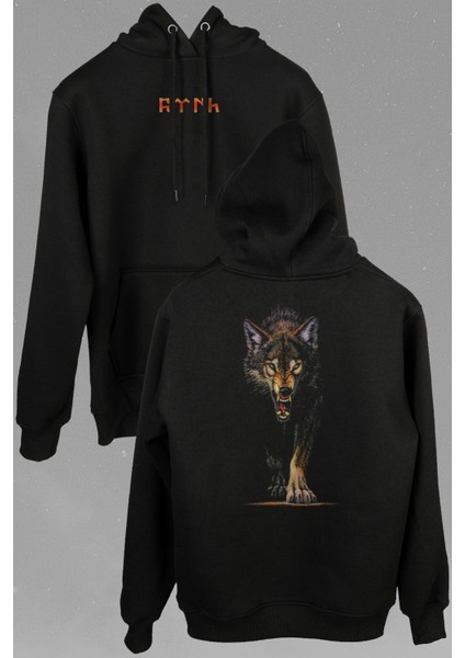 Bozkurt Head Wolf Kafası Göktürk Eski Türkçe Ön ve Arka Baskılı Sweatshirt Kapüşonlu Hoodie modelleri