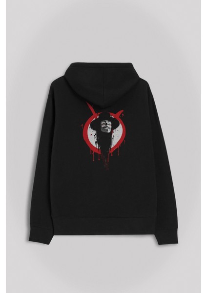 V For Vendetta Vandeta Silüet Logolu Ön ve Arka Baskılı Sweatshirt Kapüşonlu Hoodie