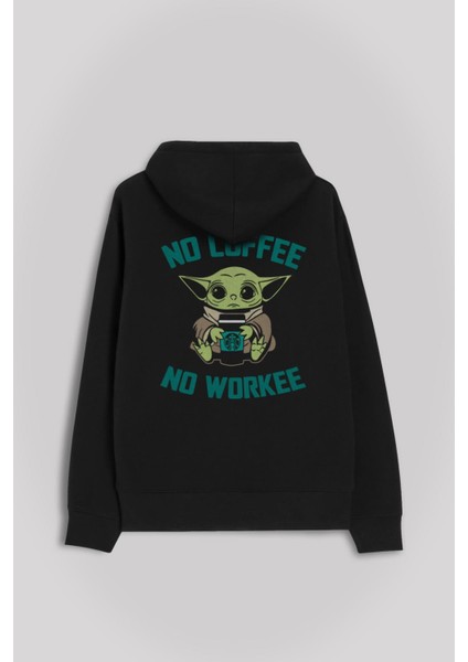 Baby Yoda No Coffee No Workee Starbucks Kahve Ön ve Arka Baskılı Sweatshirt Kapüşonlu Hoodie fiyatları