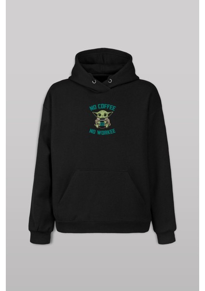 Baby Yoda No Coffee No Workee Starbucks Kahve Ön ve Arka Baskılı Sweatshirt Kapüşonlu Hoodie modelleri