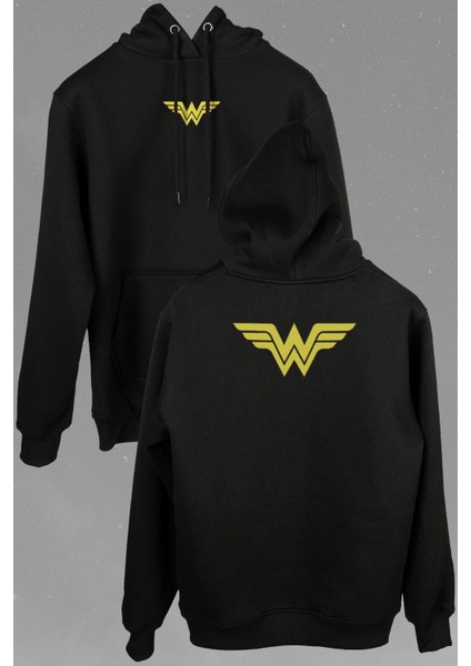 Wonder Woman Ww Dc Comics Logolu Ön ve Arka Baskılı Sweatshirt Kapüşonlu Hoodie
