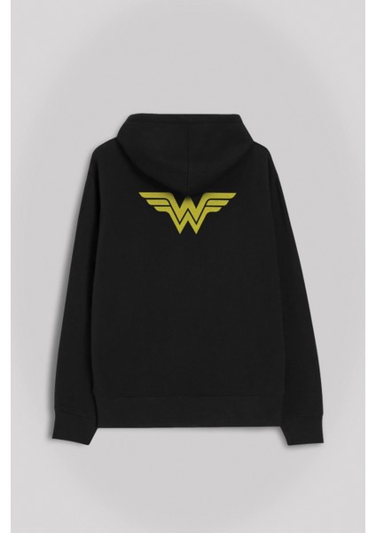 Wonder Woman Ww Dc Comics Logolu Ön ve Arka Baskılı Sweatshirt Kapüşonlu Hoodie