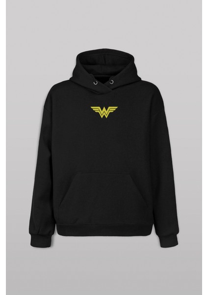 Wonder Woman Ww Dc Comics Logolu Ön ve Arka Baskılı Sweatshirt Kapüşonlu Hoodie