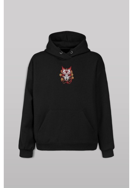 Kitsune Mask Japanese Japon Kültür Ön ve Arka Baskılı Sweatshirt Kapüşonlu Hoodie fiyatları