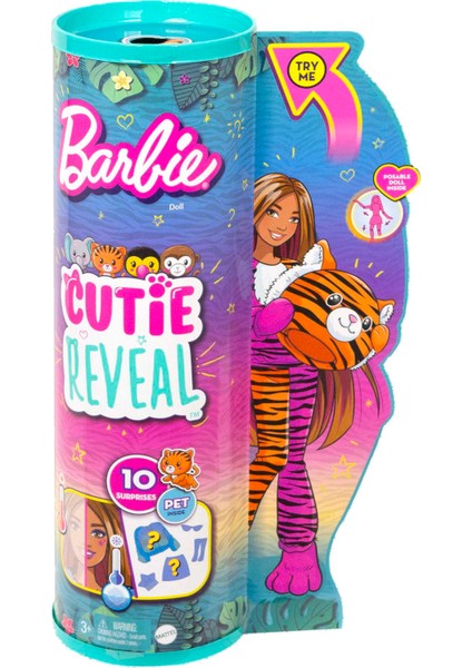 Cutie Reveal Bebekler Barbie Tropikal Orman Serisi - Kaplan, 3 yaş ve üzeri, HKP99