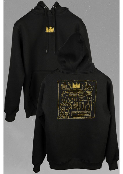 Basquiat Taç Kral King Sanat Pop Art Ön ve Arka Baskılı Sweatshirt Kapüşonlu Hoodie