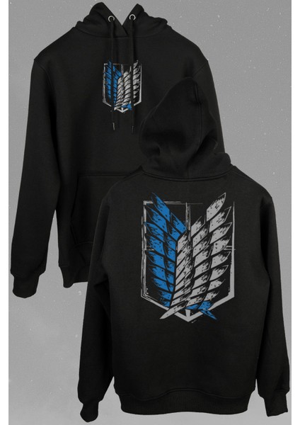 Attack On Titan Titana Saldırı Logo Ön ve Arka Baskılı Sweatshirt Kapüşonlu Hoodie