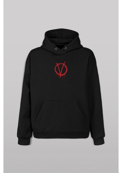 V For Vendetta Vandeta Silüet Logolu Ön ve Arka Baskılı Sweatshirt Kapüşonlu Hoodie modelleri