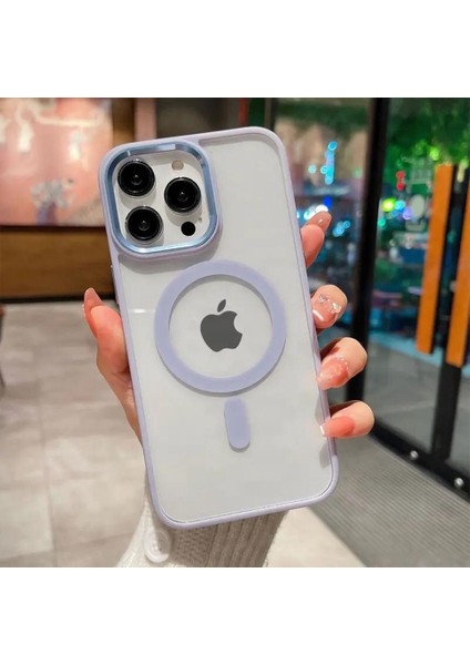 iPhone 14 Pro Max Kılıf Magsafe Özellikli Metal Kamera ve Tuş Tasarımlı Arkası Sararmaz Sert Şeffaf