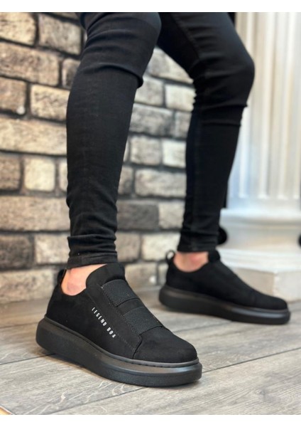 BA0307 Boa Kalın Süet Yüksek Taban Çift Bant Siyah Erkek Ayakkabı