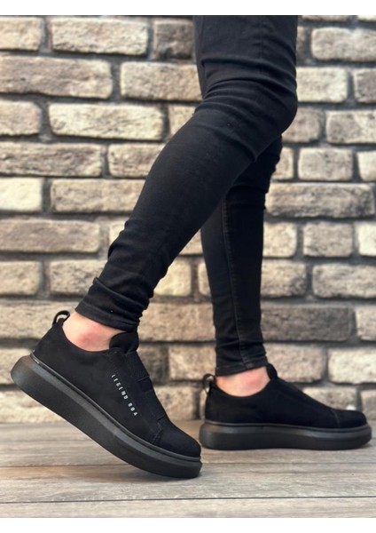 BA0307 Boa Kalın Süet Yüksek Taban Çift Bant Siyah Erkek Ayakkabı modelleri