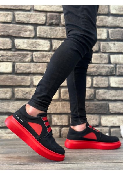 BA0302 Boa Kalın Taban Bağcıksız Tarz Casual Siyah Kırmızı Erkek Ayakkabı modelleri
