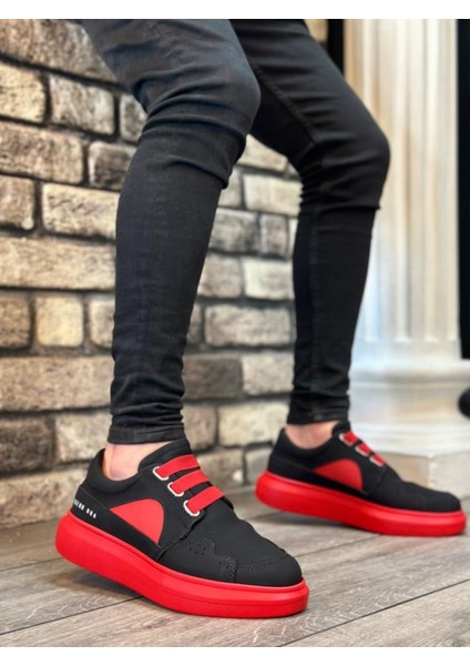 BA0302 Boa Kalın Taban Bağcıksız Tarz Casual Siyah Kırmızı Erkek Ayakkabı fırsatları