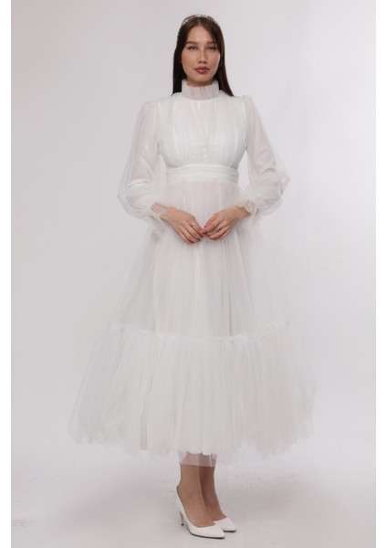 Tesettür Abiye Elbise Hayal Tül Büzgü Detaylı modelleri