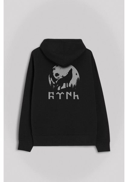 Tsk Göktürkçe Eski Türk Bozkurt Wolf Kurt Kafa Ön ve Arka Baskılı Sweatshirt Kapüşonlu Hoodie fiyatları