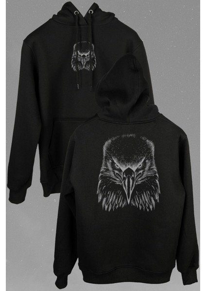 Kartal Kafa Black Eagle Head Beşiktaş Ön ve Arka Baskılı Sweatshirt Kapüşonlu Hoodie