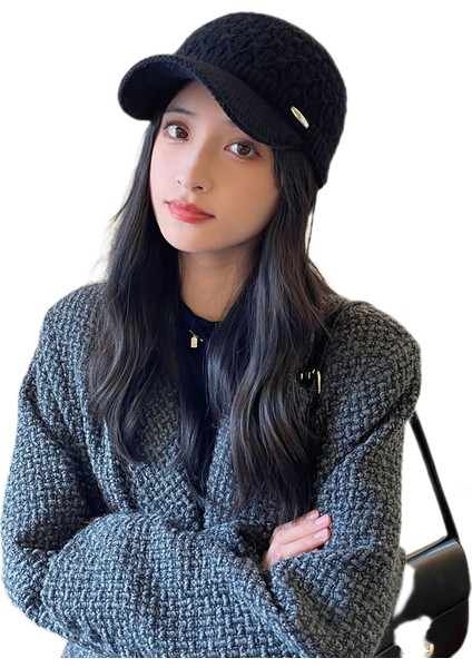 Eva Sonbahar Mektup Etiketi Boş Üst Ördek Dil Şapkası Kadınların Açık Sıcak Boş Üst Şapka - Black (Yurt Dışından)