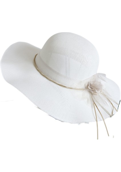 Eva Dayan Güneş Koruyucu Güneş Şapkası Çocukların Yaz Plajı Çiçek Bowknot Dalgası Kenar Hasır Şapka - White (Yurt Dışından)