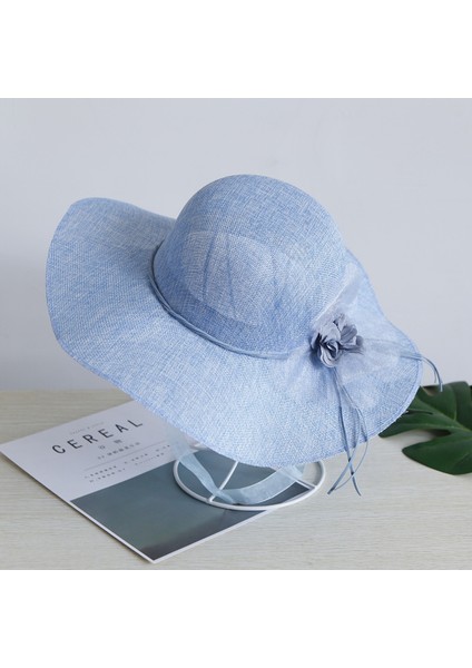 Eva Dayan Güneş Koruyucu Güneş Şapkası Çocukların Yaz Plajı Çiçek Bowknot Dalgası Kenar Hasır Şapka - Light Blue (Yurt Dışından) indirimleri