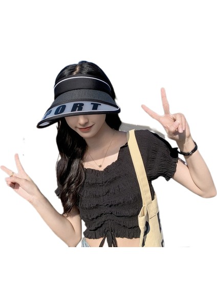 Eva Yaz Mektubu Büyük Eave Boş Top Şapka Seyahat Güneş Koruma Güneş Gölgelendirme Hip Şapkası Güneş Şapkası - Black (Yurt Dışından)