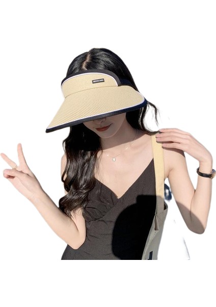 Eva Yaz Açık Güneş Koruma, Büyük Saçaklarla Yüzü Boş Üst Çip Şapkası Kaplıyor - Beige (Yurt Dışından)
