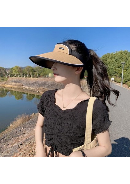 Eva Yaz Açık Güneş Koruma, Büyük Saçaklarla Yüzü Boş Üst Çip Şapkası Kaplıyor - Khaki (Yurt Dışından) modelleri