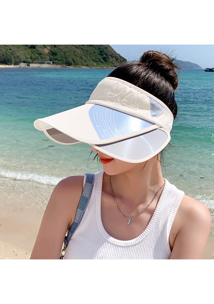 Eva Çekme Tipi Boş Üst Şapka, Yaz Açık Boş Zaman Güneş Şapkası, Plaj Gezisi Güneş Gölgeleme ve Güneş Koruma Şapkası - White (Yurt Dışından)