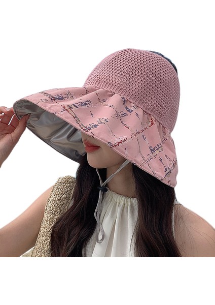 Eva Yaz Ince Oyuk Üst Şapka, Kadın Katlanabilir Büyük Ağzı Güneşlik Şapkası - Pink (Yurt Dışından)