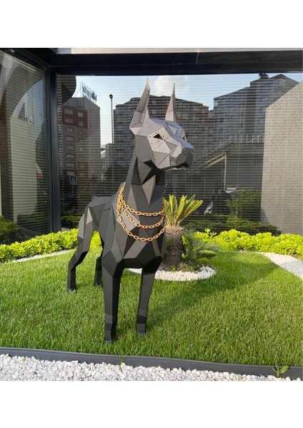 Doberman Lazer Kesim Metal 3 Boyutlu Büyük Boy Heykel Yer Dekoru Siyah