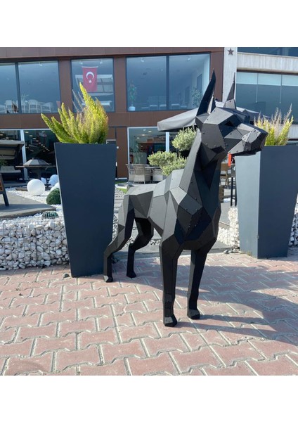Doberman Lazer Kesim Metal 3 Boyutlu Büyük Boy Heykel Yer Dekoru Siyah modelleri