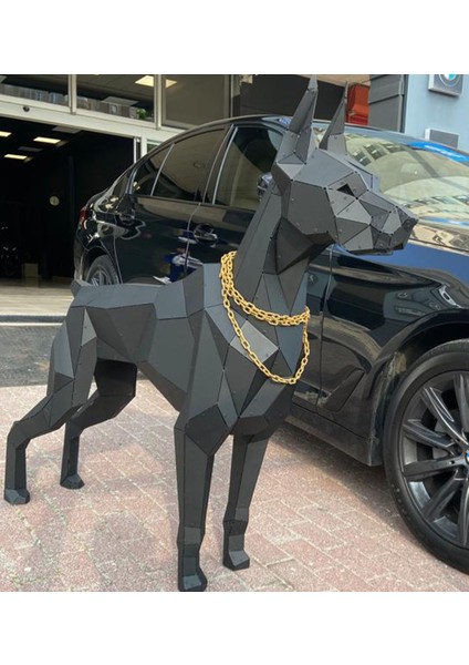 Doberman Lazer Kesim Metal 3 Boyutlu Büyük Boy Heykel Yer Dekoru Siyah fırsatları