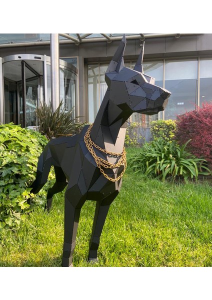 Doberman Lazer Kesim Metal 3 Boyutlu Büyük Boy Heykel Yer Dekoru Siyah indirimleri